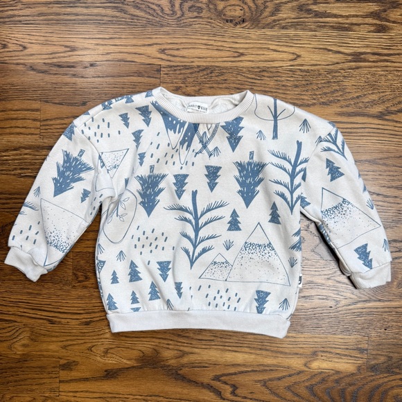 Rabbit +Bear 100% Organic by Emily and Oliver Kids Blue Tree Print Sweatshirt 2T - Picture 1 of 15